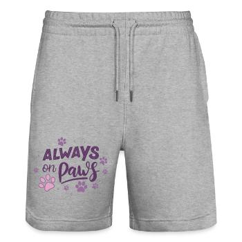Always on Day Pawprints Violet - Short de jogging bio TRAINER Stanley/Stella unisexe - gris chiné - Devant - Nik (191cm) & Marisol (170cm)