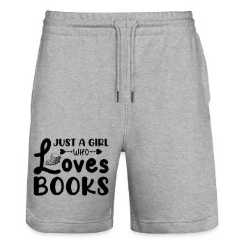 Just a girl who loves books - Stanley/Stella Trainer Unisex Organic Jogging Shorts - heather grey - Front - Nik (191cm) & Marisol (170cm)