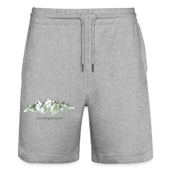 Mountain Watercolor Design – Tranquility of the Peaks - Stanley/Stella Trainer Unisex Organic Jogging Shorts - heather grey - Front - Nik (191cm) & Marisol (170cm)