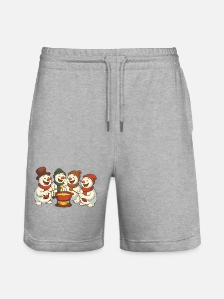 Winter men around a Savoyard fondue - Stanley/Stella Trainer Unisex Organic Jogging Shorts - heather grey