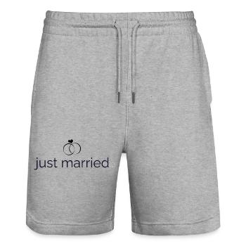 Just married - Wedding rings - Stanley/Stella Trainer Unisex Organic Jogging Shorts - heather grey - Front - Nik (191cm) & Marisol (170cm)