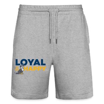 Loyales und glückliches Hunde-Cartoon-Logo - Stanley/Stella Unisex Bio Joggingshorts Trainer  - Grau meliert - Vorne - Nik (191cm) & Marisol (170cm)