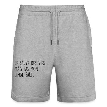 Je sauve des vies… mais pas mon linge sale - Short de jogging bio TRAINER Stanley/Stella unisexe - gris chiné - Devant - Nik (191cm) & Marisol (170cm)