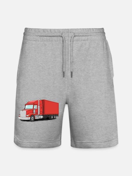 Red Cargo Truck Illustrated Style - Stanley/Stella Trainer Unisex Organic Jogging Shorts - heather grey