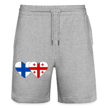 Cœur du drapeau de la Finlande Géorgie - Short de jogging bio TRAINER Stanley/Stella unisexe - gris chiné - Devant - Nik (191cm) & Marisol (170cm)