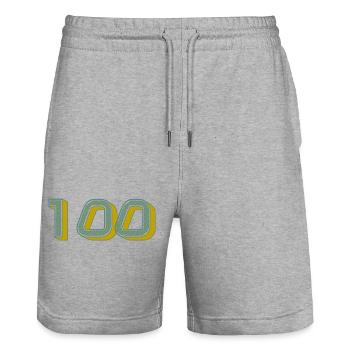 100. 100 YEARS. 100th ANNIVERSARY. BIRTHDAY 100 - Stanley/Stella Trainer Unisex Organic Jogging Shorts - heather grey - Front - Nik (191cm) & Marisol (170cm)