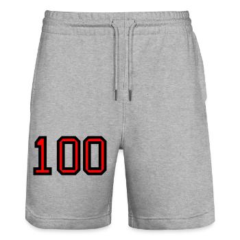 100. 100 JAHRE. 100-JÄHRIGES JUBILÄUM. GEBURTSTAG 100 - Stanley/Stella Unisex Bio Joggingshorts Trainer  - Grau meliert - Vorne - Nik (191cm) & Marisol (170cm)