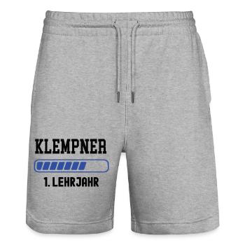 Apprentissage de plombier 1ère année d’apprentissage de plombier - Short de jogging bio TRAINER Stanley/Stella unisexe - gris chiné - Devant - Nik (191cm) & Marisol (170cm)