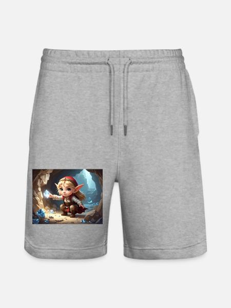 Small Elf Diamond Treasure - Stanley/Stella Trainer Unisex Organic Jogging Shorts - heather grey