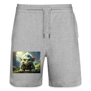 Grüner Waldkobold im Abenteuer - Stanley/Stella Unisex Bio Joggingshorts Trainer  - Grau meliert - Vorne - Nik (191cm) & Marisol (170cm)