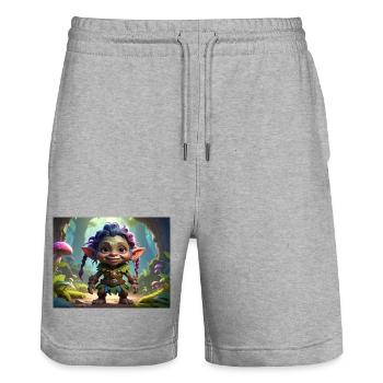 Forest gnome with colorful mane - Stanley/Stella Trainer Unisex Organic Jogging Shorts - heather grey - Front - Nik (191cm) & Marisol (170cm)