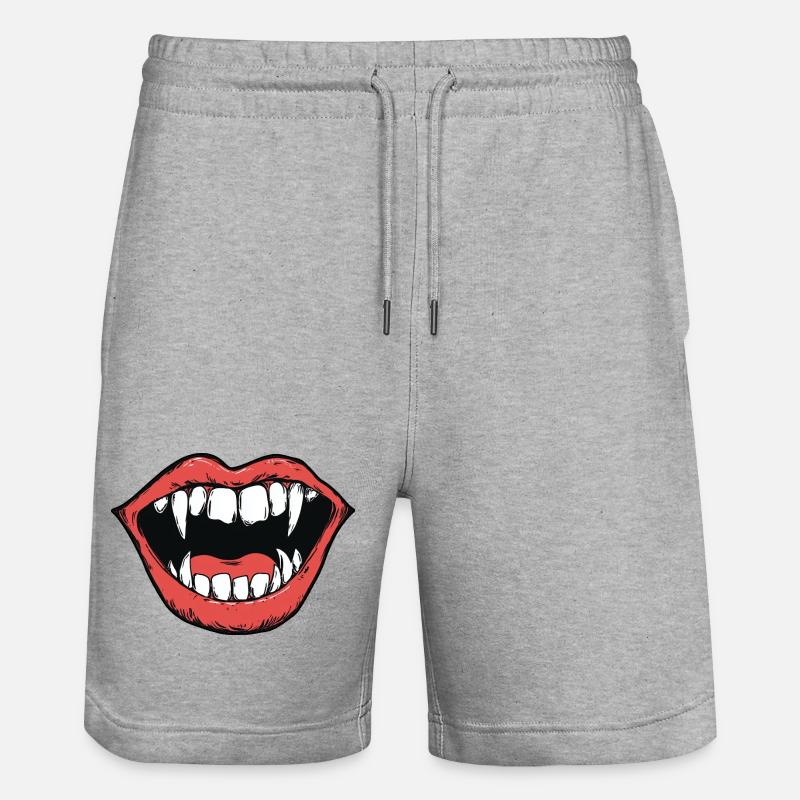 vampire mouth, sharp teeth, bite - Stanley/Stella Trainer Unisex Organic Jogging Shorts - heather grey
