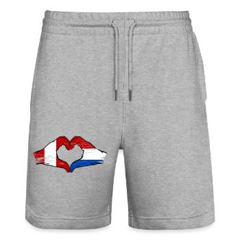 Drapeau Pérou-Hollande, mains en forme de cœur, utilisé - Short de jogging bio TRAINER Stanley/Stella unisexe - gris chiné - Devant - Nik (191cm) & Marisol (170cm)