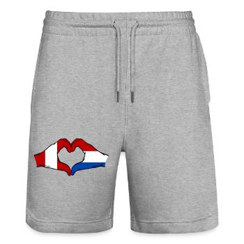 Drapeau Pérou-Hollande, mains en forme de cœur, utilisé - Short de jogging bio TRAINER Stanley/Stella unisexe - gris chiné - Devant - Nik (191cm) & Marisol (170cm)