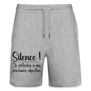 Silence ! Je réfléchis à ma prochaine objection - Short de jogging bio TRAINER Stanley/Stella unisexe - gris chiné - Devant - Nik (191cm) & Marisol (170cm)