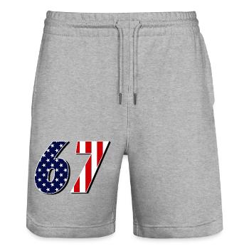 Siebenundsechzig, 67, 6, 7 - Stanley/Stella Unisex Bio Joggingshorts Trainer  - Grau meliert - Vorne - Nik (191cm) & Marisol (170cm)