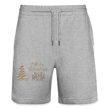 Joyeux Noël convivial en ronde de l’Avent - Short de jogging bio TRAINER Stanley/Stella unisexe - gris chiné - Devant - Nik (191cm) & Marisol (170cm)