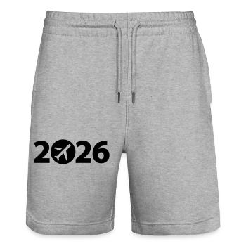 Flug 2026, Reise 2026, Urlaub 2026 - Stanley/Stella Unisex Bio Joggingshorts Trainer  - Grau meliert - Vorne - Nik (191cm) & Marisol (170cm)