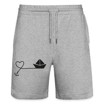 Paper Boat Sketch – Sailboat with Anchor and String - Stanley/Stella Trainer Unisex Organic Jogging Shorts - heather grey - Front - Nik (191cm) & Marisol (170cm)