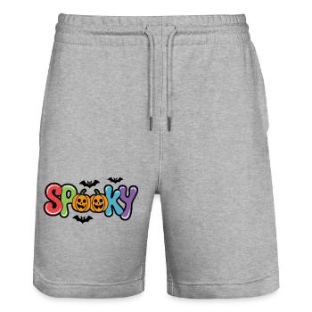 Spooky Halloween Pumpkin Colorful Font - Stanley/Stella Trainer Unisex Organic Jogging Shorts - heather grey - Front - Nik (191cm) & Marisol (170cm)