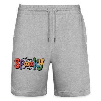 Spooky font with pumpkin faces - Stanley/Stella Trainer Unisex Organic Jogging Shorts - heather grey - Front - Nik (191cm) & Marisol (170cm)