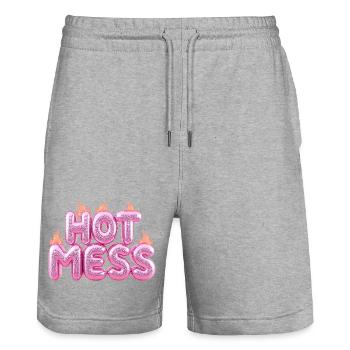 Hot Mess Pink 3D Bubble Typography - Stanley/Stella Trainer Unisex Organic Jogging Shorts - heather grey - Front - Nik (191cm) & Marisol (170cm)