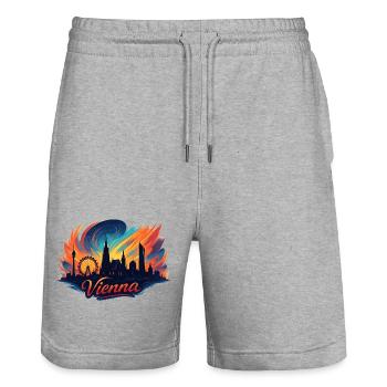 Vienne, capitale de l’Autriche, Silhouette cadeau - Short de jogging bio TRAINER Stanley/Stella unisexe - gris chiné - Devant - Nik (191cm) & Marisol (170cm)