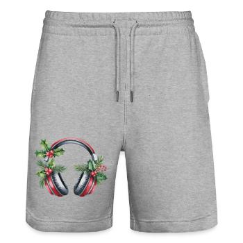 Weihnachtskopfhörer mit Tannengrün - Stanley/Stella Unisex Bio Joggingshorts Trainer  - Grau meliert - Vorne - Nik (191cm) & Marisol (170cm)