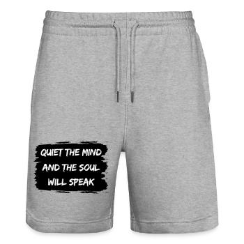 Calm Spirit Speaks – Quote Motive Spirituality - Stanley/Stella Trainer Unisex Organic Jogging Shorts - heather grey - Front - Nik (191cm) & Marisol (170cm)