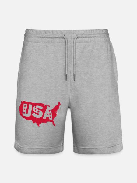 Red USA Silhouette with Stars - Stanley/Stella Trainer Unisex Organic Jogging Shorts - heather grey