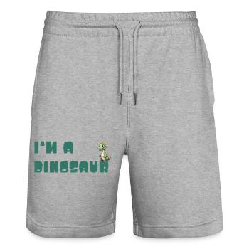 Ich bin ein Dinosaurier – verspielt Typo-Design - Stanley/Stella Unisex Bio Joggingshorts Trainer  - Grau meliert - Vorne - Nik (191cm) & Marisol (170cm)