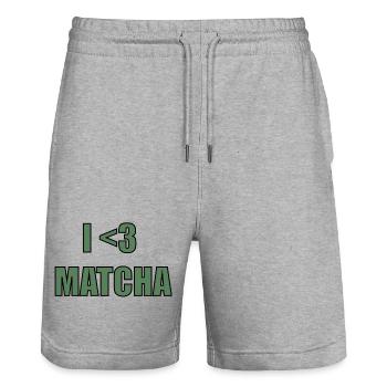 Matcha Lover Shirt - Stanley/Stella Trainer Unisex Organic Jogging Shorts - heather grey - Front - Nik (191cm) & Marisol (170cm)