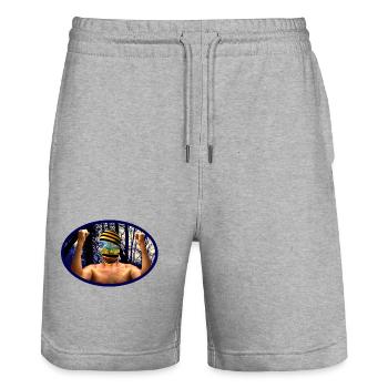 Waldgeist Maskenkrieger - Stanley/Stella Unisex Bio Joggingshorts Trainer  - Grau meliert - Vorne - Nik (191cm) & Marisol (170cm)