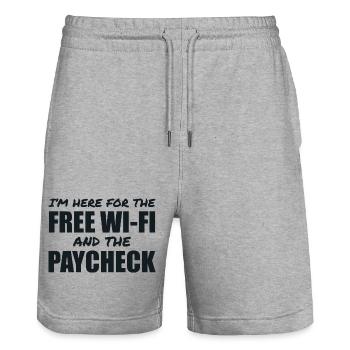 Là Pour Le Wi-Fi Gratuit Et Le Salaire - Short de jogging bio TRAINER Stanley/Stella unisexe - gris chiné - Devant - Nik (191cm) & Marisol (170cm)