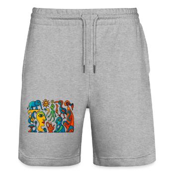 Vibrant Surreal Portraits and Creatures - Stanley/Stella Trainer Unisex Organic Jogging Shorts - heather grey - Front - Nik (191cm) & Marisol (170cm)