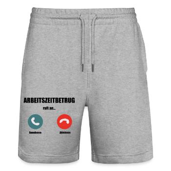 T-shirt d’arnaque au temps de travail pour les paresseux - Short de jogging bio TRAINER Stanley/Stella unisexe - gris chiné - Devant - Nik (191cm) & Marisol (170cm)