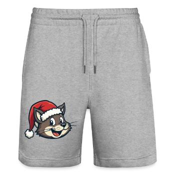 Cat in a Santa hat - Stanley/Stella Trainer Unisex Organic Jogging Shorts - heather grey - Front - Nik (191cm) & Marisol (170cm)