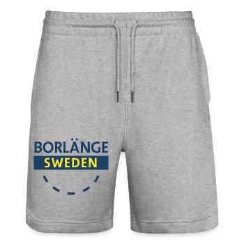 Emblème de la ville de Borlänge en bleu et jaune - Short de jogging bio TRAINER Stanley/Stella unisexe - gris chiné - Devant - Nik (191cm) & Marisol (170cm)
