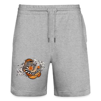 Orange Spiral Black and White Pattern - Stanley/Stella Trainer Unisex Organic Jogging Shorts - heather grey - Front - Nik (191cm) & Marisol (170cm)