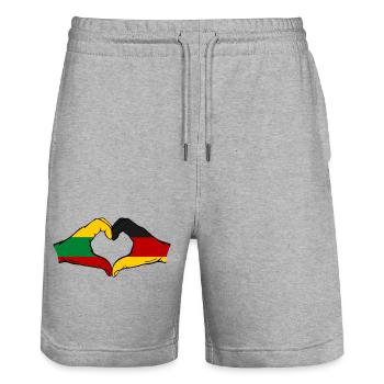 Lithuania Germany Flag Hands Heart Shape - Stanley/Stella Trainer Unisex Organic Jogging Shorts - heather grey - Front - Nik (191cm) & Marisol (170cm)