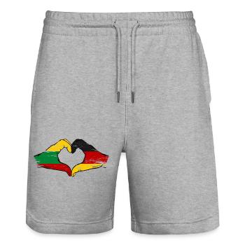 Lituanie Allemagne drapeau mains forme de coeur utilisé - Short de jogging bio TRAINER Stanley/Stella unisexe - gris chiné - Devant - Nik (191cm) & Marisol (170cm)