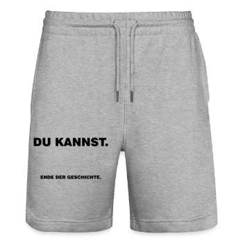 Du_kannst-Ende_der_Geschichte. - Stanley/Stella Trainer Unisex Organic Jogging Shorts - heather grey - Front - Nik (191cm) & Marisol (170cm)
