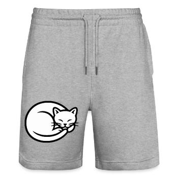 Sleepy Cat Silhouette - Stanley/Stella Trainer Unisex Organic Jogging Shorts - heather grey - Front - Nik (191cm) & Marisol (170cm)