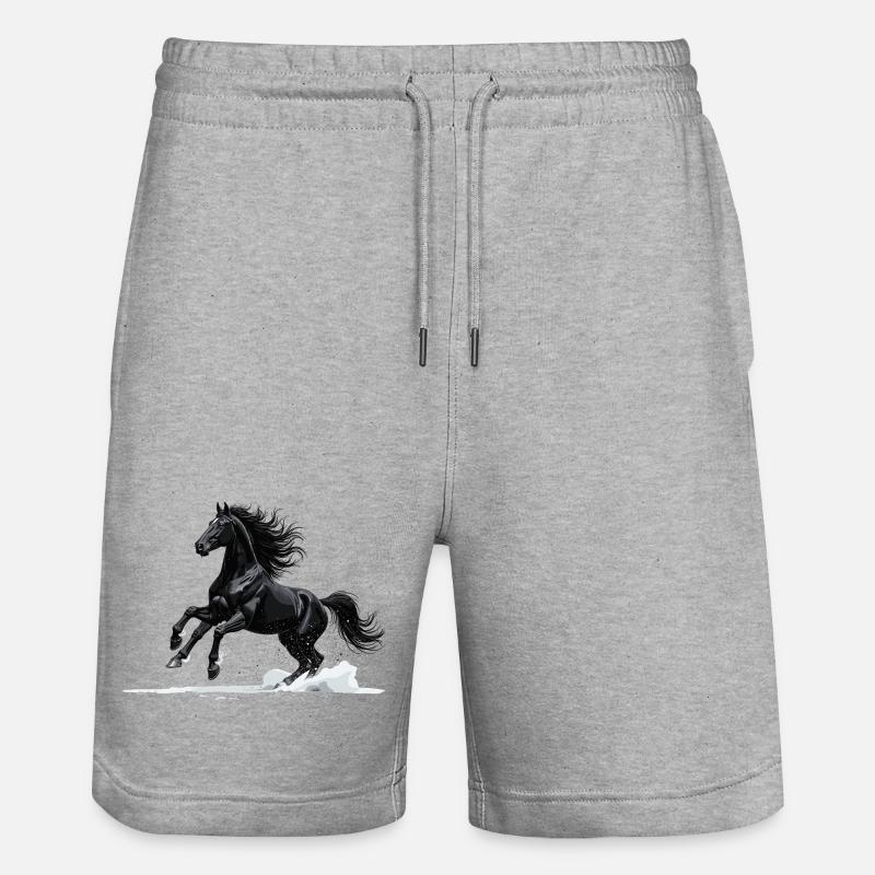 Schwarzer Galopp: Pferd in Bewegung - Stanley/Stella Unisex Bio Joggingshorts Trainer  - Grau meliert
