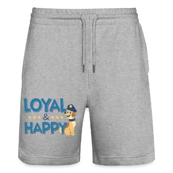 Loyal et Happy Chien Capitaine - Short de jogging bio TRAINER Stanley/Stella unisexe - gris chiné - Devant - Nik (191cm) & Marisol (170cm)