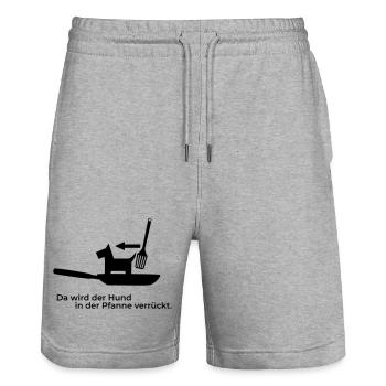 Hund in der Pfanne verrueckt - Stanley/Stella Unisex Bio Joggingshorts Trainer  - Grau meliert - Vorne - Nik (191cm) & Marisol (170cm)