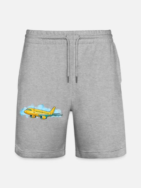 Yellow Jet Traveler Illustration - Stanley/Stella Trainer Unisex Organic Jogging Shorts - heather grey