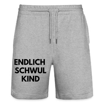 Finally Gay Kid - Stanley/Stella Trainer Unisex Organic Jogging Shorts - heather grey - Front - Nik (191cm) & Marisol (170cm)