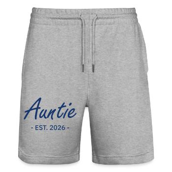 Auntie Script Est 2026 - Short de jogging bio TRAINER Stanley/Stella unisexe - gris chiné - Devant - Nik (191cm) & Marisol (170cm)