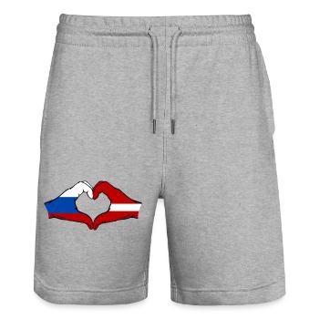Russland_Lettland_Flagge_Hände_Herzform - Short de jogging bio TRAINER Stanley/Stella unisexe - gris chiné - Devant - Nik (191cm) & Marisol (170cm)
